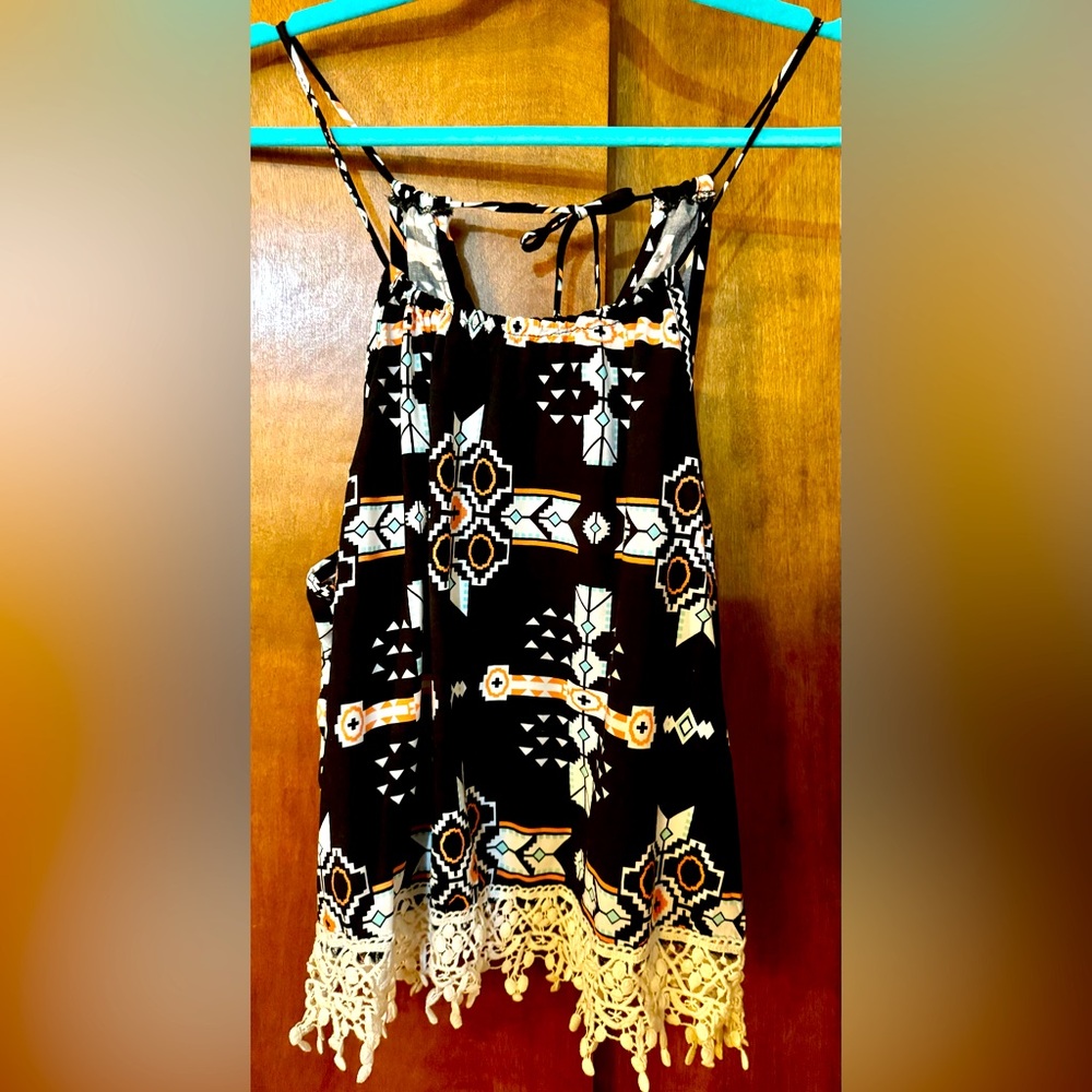 No Boundaries - XXL - Tank top - Black - Peach & turquoise